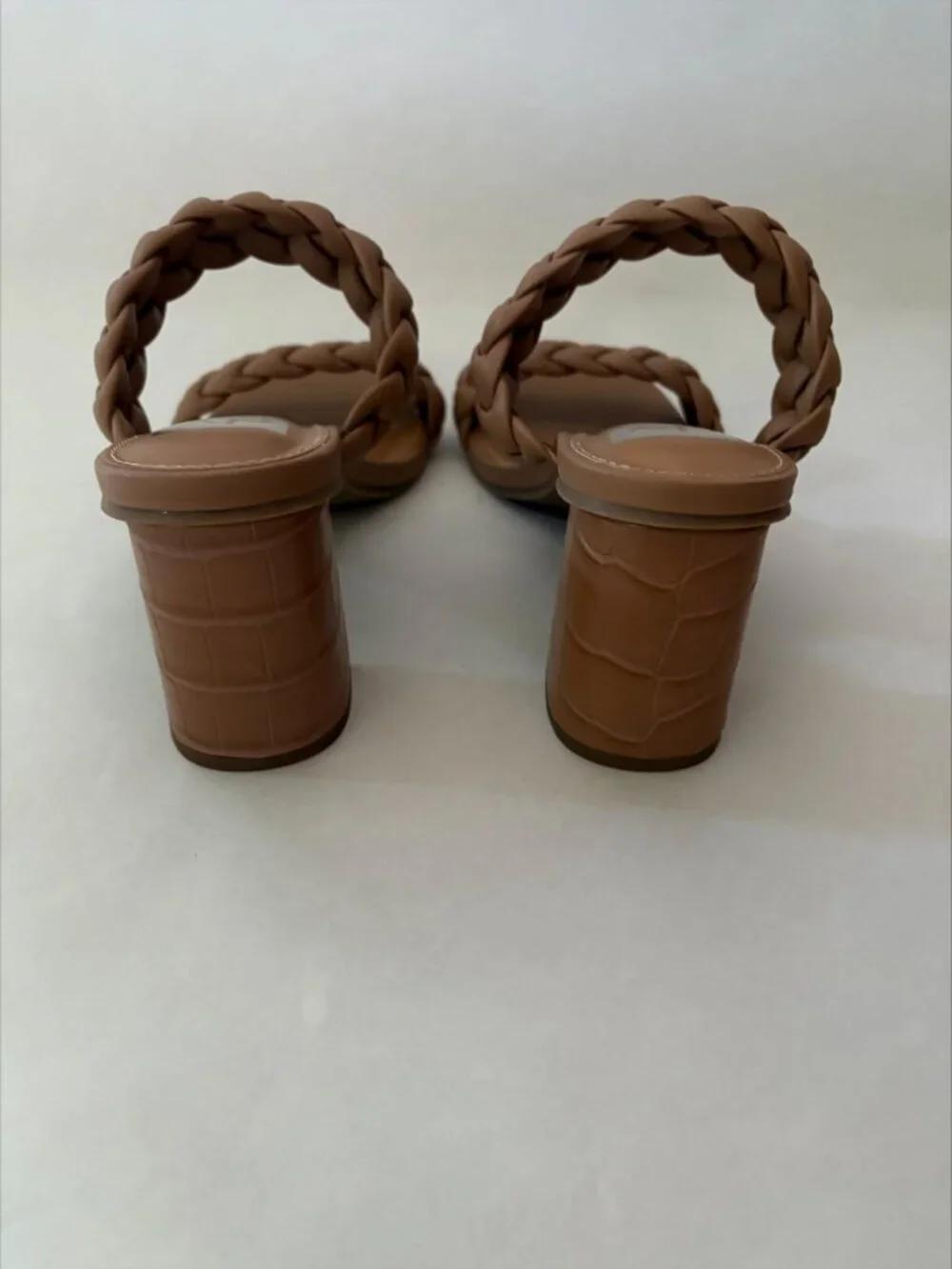 New Dolce Vita Tan Braided Leather Slides Block Heels Size 8.5
